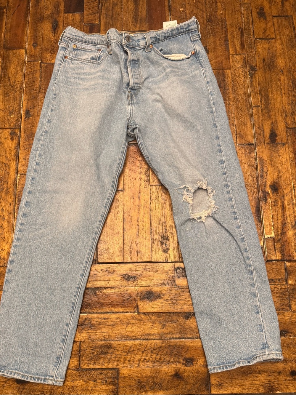 Levi's Light Blue Straight Leg Jeans with Knee Rip